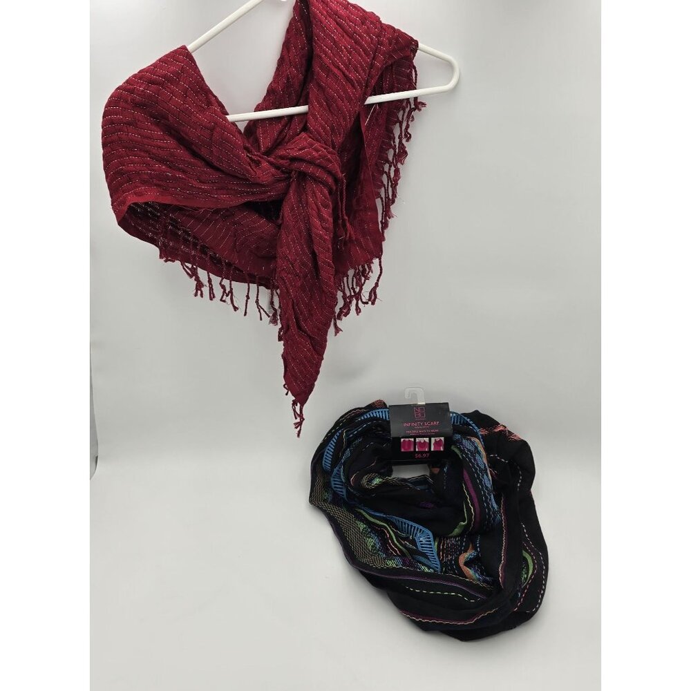 No Boundaries Infinity Scarf & Fringed Burgundy Wrap Scarf Set Multiple Colors